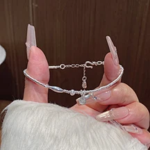 999 Sterling Silver Dainty Dangling‑Bell Beaded Bracelet